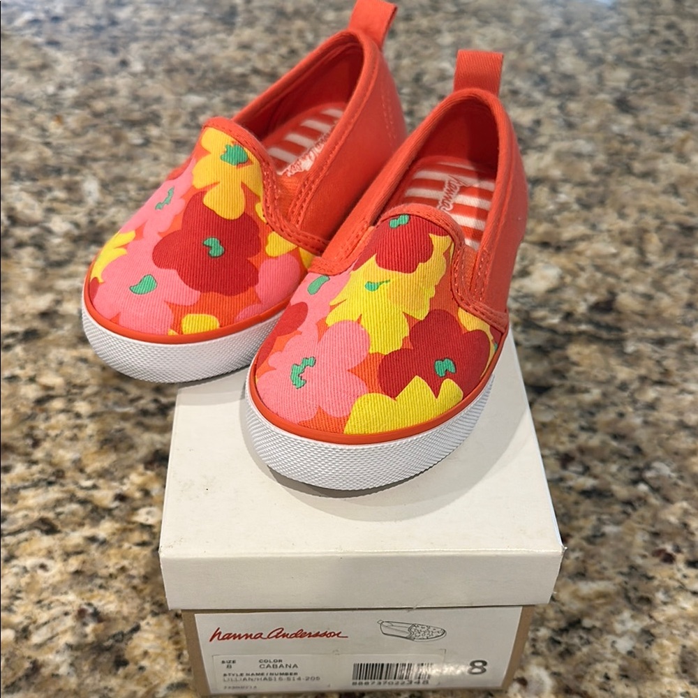 Hanna Andersson Red and Pink Floral Slip On Sneakers - Little Girls - New In Box